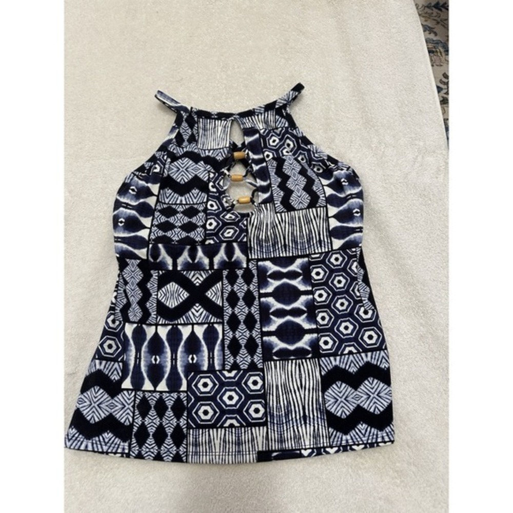 BLEU BY ROD BEATTIE Island Time Underwire Tankini Top In Navy Multi Sz 6